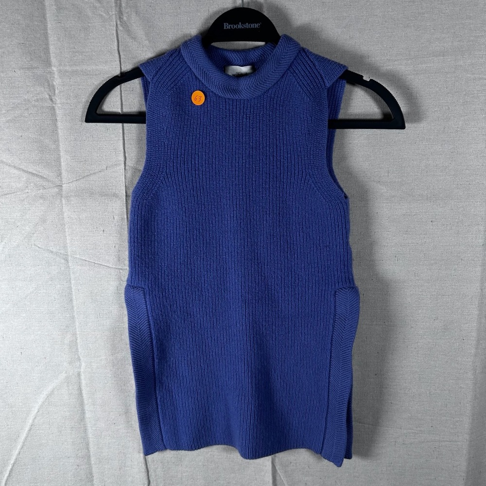 Wilfred Aritzia Wool Sleeveless Sweater Vest Blue Mock Neck XS 58076‎
